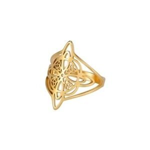 Womens Celtic Knot Statement Ring Gold 304 Stainless Steel Wide Shield Band